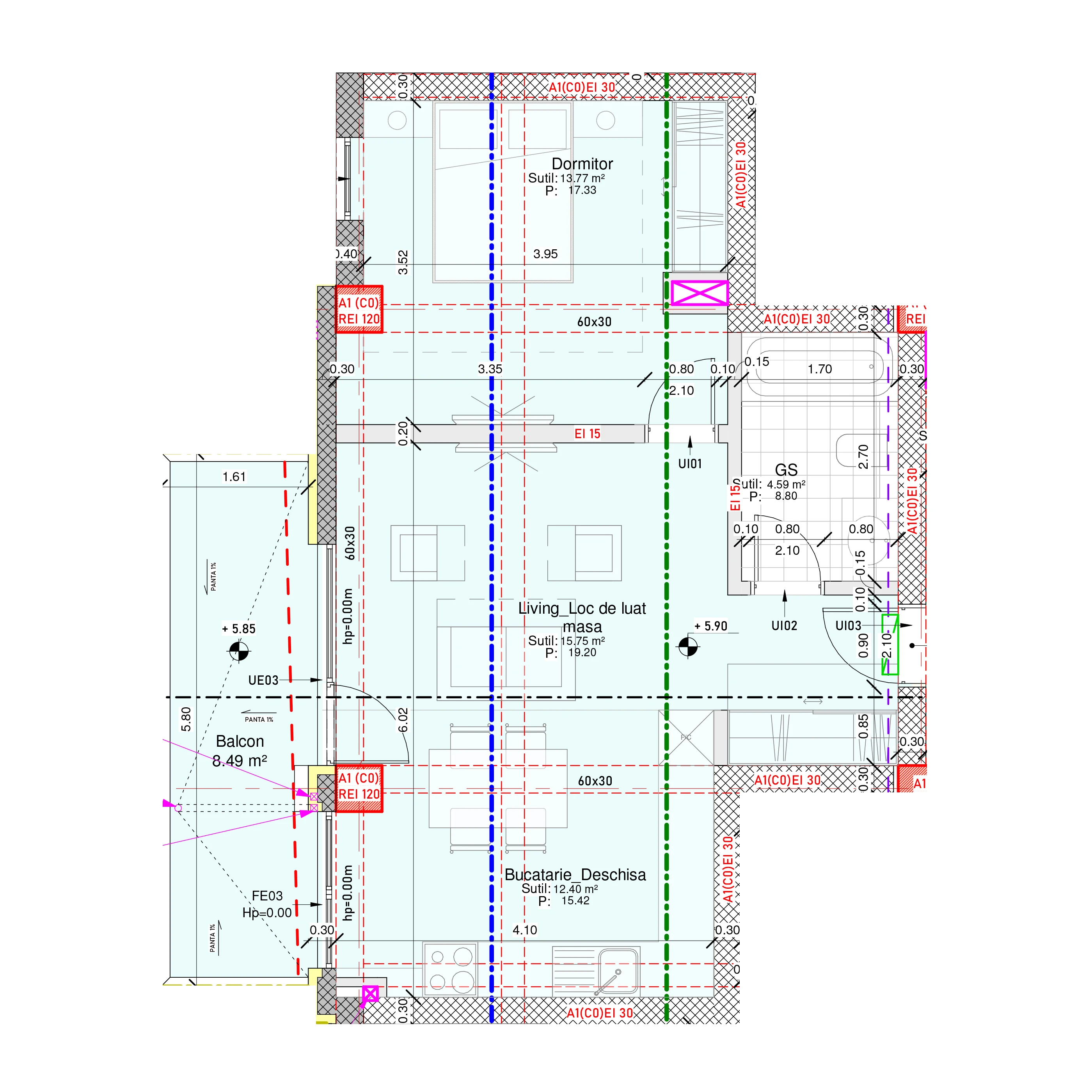 Apartament 2 camere – vedere laterală